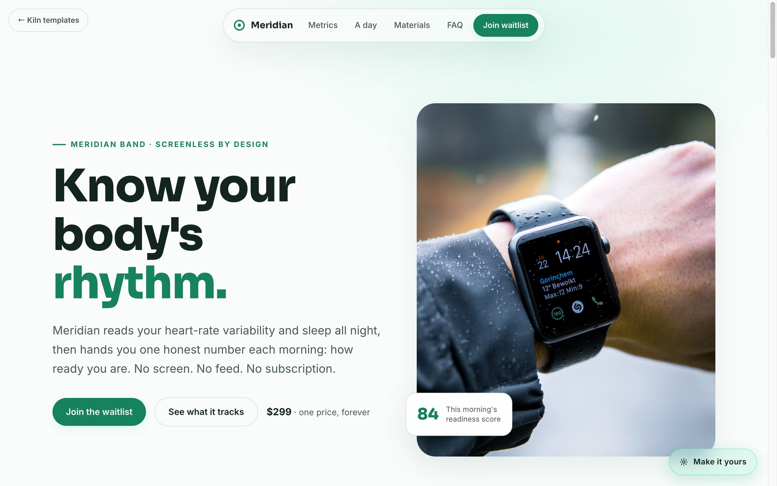 Screenshot of the Meridian template