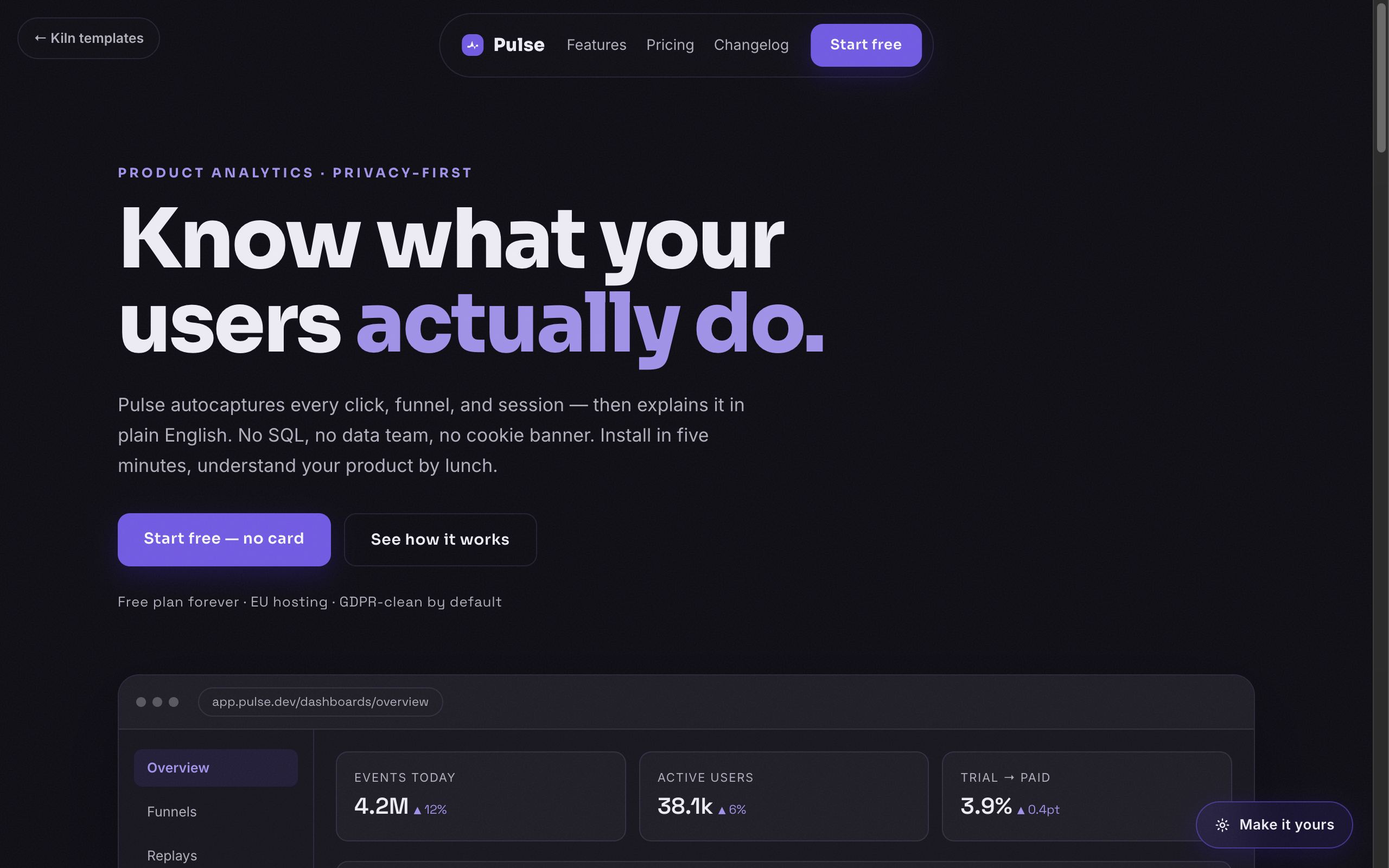 Screenshot of the Pulse template