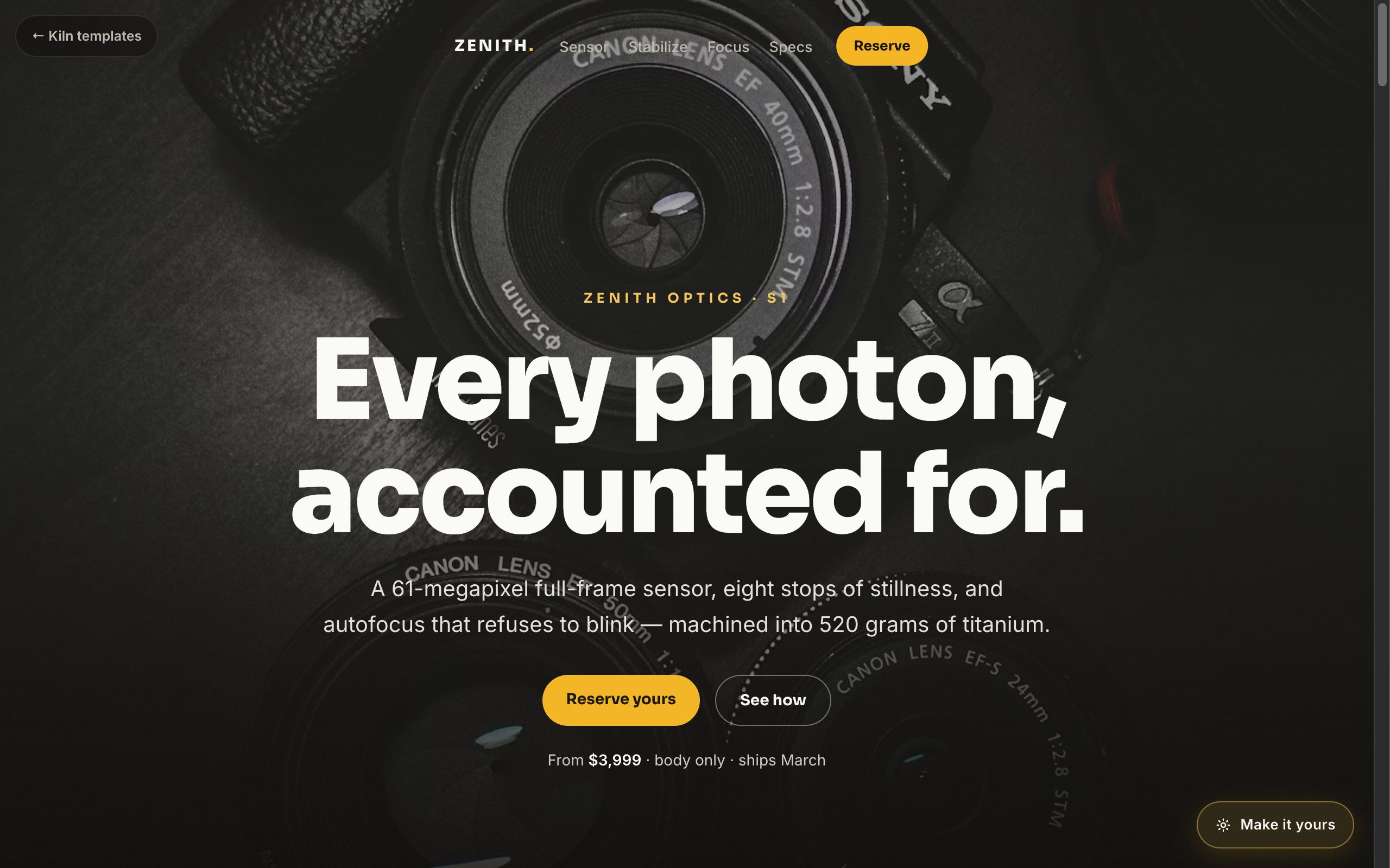 Screenshot of the Zenith template